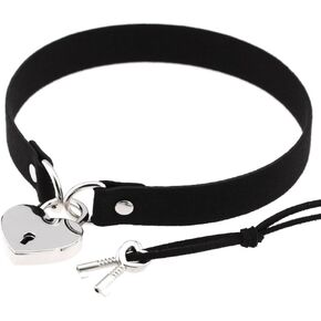 Openable Heart Lock Charm 0.66" Width Simulated Leather Cloth Choker