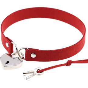 Openable Heart Lock Charm 0.66" Width Simulated Leather Cloth Choker