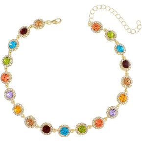 EARENT Colorful Crystal Choker Necklace Gold Rhinestone Chokers Sparkly Necklaces Chain Minimalist Prom Party Neck Jewelry for Women