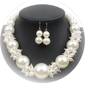 Silver Rhinestone Choker Bridal Pearl Jewelry Set for Women Bridesmaid Jewelry Set for Wedding Silver Crystal Necklace and Earring Set Prom Jewelry Sets Women's Jewelry Sets for Women Girls in Saudi Arabia