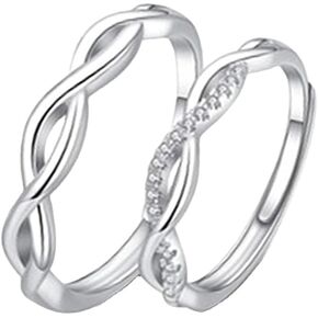 His Hers Couples Ring Set S925 Silver Adjustable Anniversary Promise Wedding Twist Ring Engagement Finger Bands Endless Love Matching Gifts for Women Men