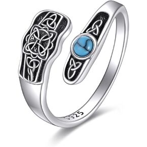 Spoon Ring Sterling Silver Witch Knot Adjustable Open Ring Turquoise Jewelry Gift for Women Men