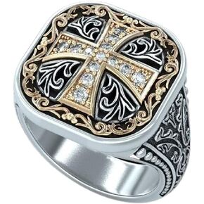 Iced Out Cross Ring for Men, Gothic Cross Biker Ring Vintage Hip Hop Cross Ring for Boys