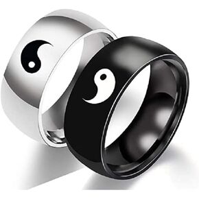 COLORFUL BLING Sainless Steel Yin Yang Tai Chi Matching Couple Rings Balance Engagement Promise Ring Chunky Finger Bands Anniversary Wedding Band for Men Women BFF Gift for Best Friend Lover