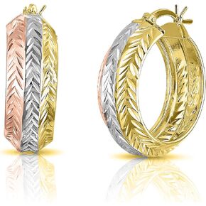 Savlano 18K Gold Plated 925 Sterling Silver Diamond Cut Round Hoop Earrings for Women & Girls