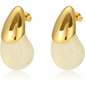 ABILITH Acrylic Resin Drop Earrings for Women, Trendy 18K Gold Plated Polished Amber Drop Studs,Hypoallergenic Earrings for Teen Girl