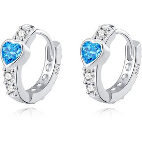 SLUYNZ Sterling Silver Heart Hoop Earrings for Women Teen Girls CZ Blue Heart Hoop Earrings Huggie