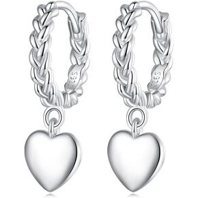 Cute Heart Dangle Hoop Earrings 925 Sterling Silver for Women Teen Girls Love Hearts Drop Cartilage Small Huggie Hoops Earring Hypoallergeni Piercing Cuffs Fashion Jewelry Gifts Valentine's Day