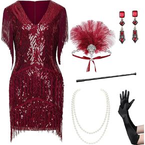 BABEYOND 1920s Flapper Dress Long Fringed Gatsby Dress Roaring 20s Sequins Beaded Dress Vintage Art Deco Dress