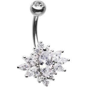 Pierced Owl 14GA Stainless Steel CZ Crystal Sunburst Belly Button Ring