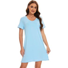 WiWi Bamboo Viscose Nightgowns for Women Soft Short Sleeve Sleep Nightgown Summer Lightweight Night Shirt S-XXL