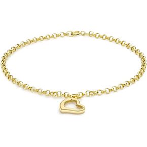 CARISSIMA Gold Women's 9 ct Yellow Gold Heart Charm 2 mm Round Belcher Chain Bracelet of Length 18 cm/7 Inch