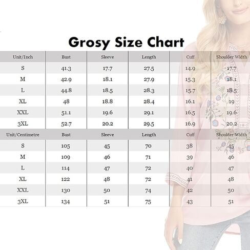 Grosy Mexican Peasant Tunic Shirts, 3/4 Sleeve Boho Embroidered Tops for Women, Plus Size Floral Bohemian Tunics Blouse in Kuwait