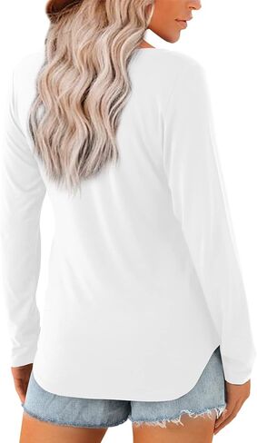 Beluring V Neck T Shirts for Women Casual Solid Tops Short Sleeve Blouses in Kuwait