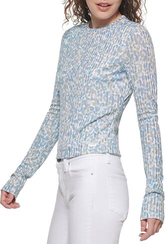 DKNY Women's Long Sleeve Layering Printed Sportswear Top in Saudi Arabia