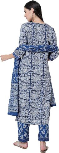 مجموعة كورتا مستقيمة من القطن للنساء من Arayna مع وشاح وبنطلون Palazzo، كورتي أزرق مطبوع عليه زهور in Kuwait