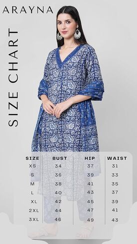 مجموعة كورتا مستقيمة من القطن للنساء من Arayna مع وشاح وبنطلون Palazzo، كورتي أزرق مطبوع عليه زهور in Kuwait