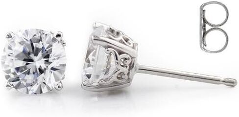 الصلبة 14k الذهب الأبيض نمط خمر الاقراط المصنوعة من زركونيا مكعب in Kuwait