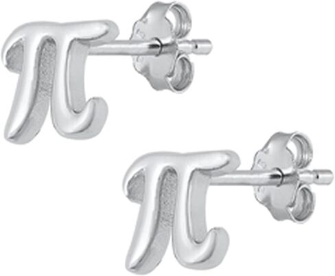 925 Sterling Silver Pi Mathematical Symbol Stud Earrings Push Back in Saudi Arabia