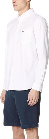 Lacoste Men's Long Sleeve Button Down with Pocket Oxford Solid Regular Fit, White/White, X-Large in Saudi Arabia