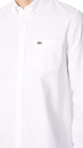 Lacoste Men's Long Sleeve Button Down with Pocket Oxford Solid Regular Fit, White/White, X-Large in Saudi Arabia