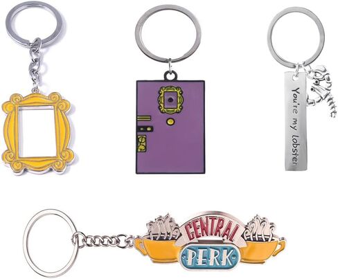 UZPDWK Best Friends TV Show KeyChain Monica's Door Frame,Central Perk Coffee, Lobster,Yellow Picture Frame Silver Christmas Car Key Ring Gift For Friends Fans(set of 4), Multicolor, A in Kuwait
