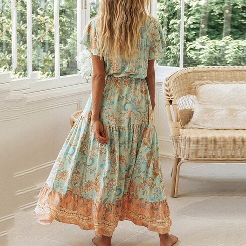 فستان نسائي صيفي من R.Vivimos مصنوع من القطن بطبعة زهور وأكمام قصيرة in Kuwait