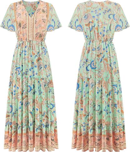 فستان نسائي صيفي من R.Vivimos مصنوع من القطن بطبعة زهور وأكمام قصيرة in Kuwait