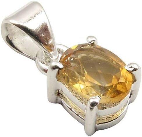 SilverStarJewel Yellow Oval Faceted Citrine Prong Setting Pendant 0.7" Sterling Silver in Saudi Arabia