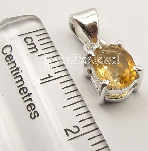 SilverStarJewel Yellow Oval Faceted Citrine Prong Setting Pendant 0.7" Sterling Silver in Saudi Arabia