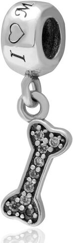 I Love My Dog Charm 925 Sterling Silver Dangel Bone Bead with Clear Cubic Zirconia Animal Pet Charm for Bracelet in Saudi Arabia