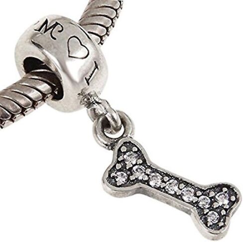 I Love My Dog Charm 925 Sterling Silver Dangel Bone Bead with Clear Cubic Zirconia Animal Pet Charm for Bracelet in Saudi Arabia