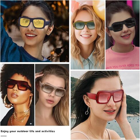 نظارات شمسية TIANYESY Sunnyside Retro Square للرجال والنساء نظارات شمسية كبيرة الحجم للحماية من الأشعة فوق البنفسجية (أزرق أصفر) in Kuwait