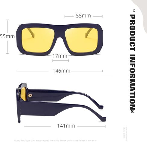 نظارات شمسية TIANYESY Sunnyside Retro Square للرجال والنساء نظارات شمسية كبيرة الحجم للحماية من الأشعة فوق البنفسجية (أزرق أصفر) in Kuwait