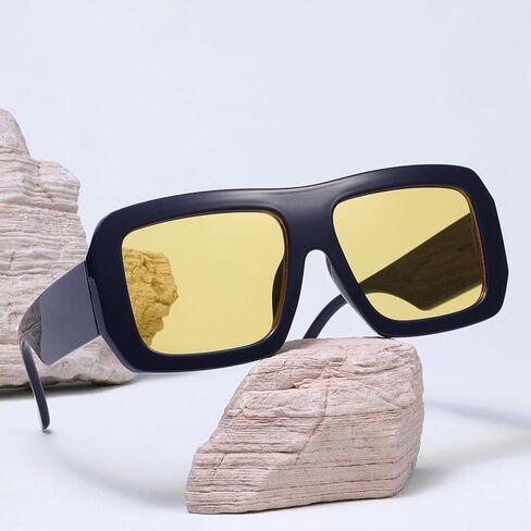 نظارات شمسية TIANYESY Sunnyside Retro Square للرجال والنساء نظارات شمسية كبيرة الحجم للحماية من الأشعة فوق البنفسجية (أزرق أصفر) in Kuwait
