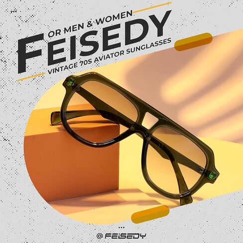 FEISEDY خمر 70s طيار النظارات الشمسية الرجال النساء الكلاسيكية الرجعية العصرية إطار كبير UV400 نظارات شمسية B0030 in Saudi Arabia