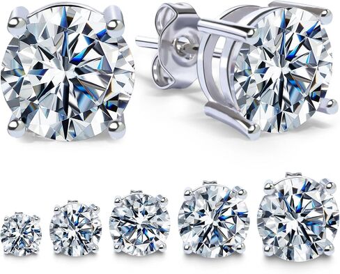 5 Pairs Stud Earrings Set 18K White Gold Plated Cubic Zirconia Hypoallergenic Earrings Pack CZ 4-8mm in Saudi Arabia