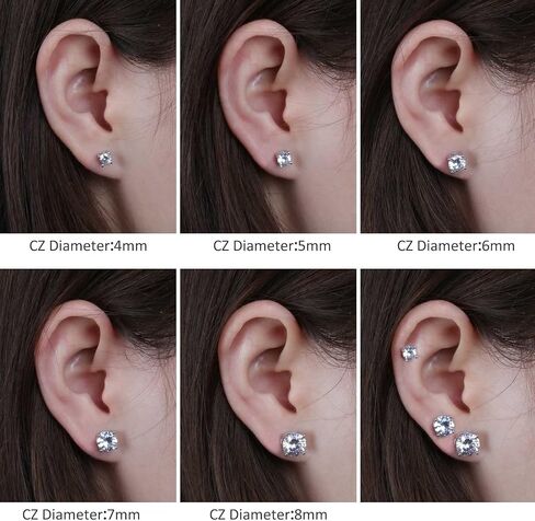 5 Pairs Stud Earrings Set 18K White Gold Plated Cubic Zirconia Hypoallergenic Earrings Pack CZ 4-8mm in Saudi Arabia
