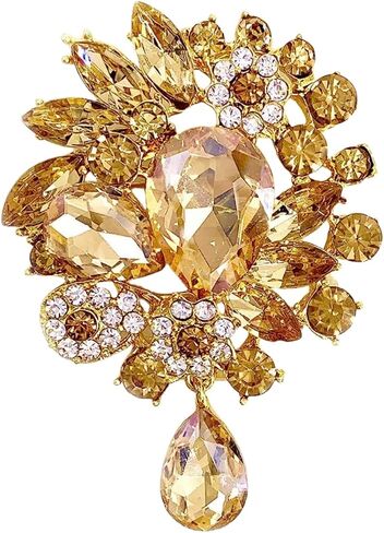 Womens Vintage Fashion Brooch Crystal Antiqued Gold Tone Bridal Big Teardrop Bouquet Style For Party Wedding Jewelry in Saudi Arabia