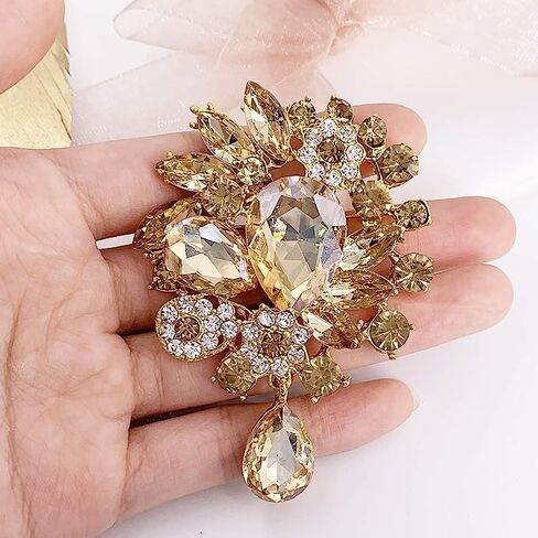 Womens Vintage Fashion Brooch Crystal Antiqued Gold Tone Bridal Big Teardrop Bouquet Style For Party Wedding Jewelry in Saudi Arabia