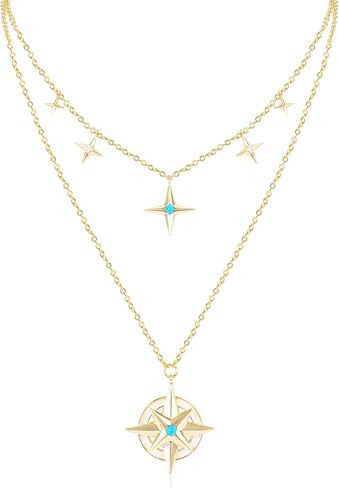 الطبقات قلادة نجمة ذهبية للنساء سباركلي تتدلى نجمة الشمال قلادة المختنق قلادة قابل للتعديل سلسلة مزدوجة الطبقات مطلية بالذهب النجمي البوصلة سحر قلادة الأزياء والمجوهرات هدية للفتيات in Kuwait