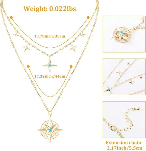 الطبقات قلادة نجمة ذهبية للنساء سباركلي تتدلى نجمة الشمال قلادة المختنق قلادة قابل للتعديل سلسلة مزدوجة الطبقات مطلية بالذهب النجمي البوصلة سحر قلادة الأزياء والمجوهرات هدية للفتيات in Kuwait
