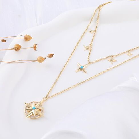 الطبقات قلادة نجمة ذهبية للنساء سباركلي تتدلى نجمة الشمال قلادة المختنق قلادة قابل للتعديل سلسلة مزدوجة الطبقات مطلية بالذهب النجمي البوصلة سحر قلادة الأزياء والمجوهرات هدية للفتيات in Kuwait