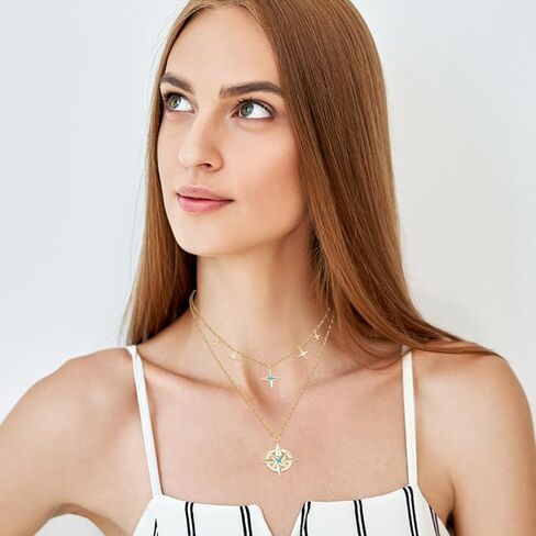 الطبقات قلادة نجمة ذهبية للنساء سباركلي تتدلى نجمة الشمال قلادة المختنق قلادة قابل للتعديل سلسلة مزدوجة الطبقات مطلية بالذهب النجمي البوصلة سحر قلادة الأزياء والمجوهرات هدية للفتيات in Kuwait