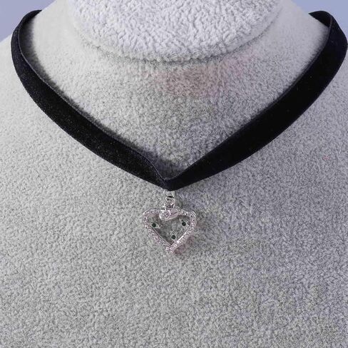 Zeshimb Gothic Black Velvet Choker Necklace Silver Cubic Zirconia Open Heart Collar Necklace Dainty Diamind Love Heart Choker Chain Necklace Cosplay Gifts Jewelry for Women Girls in Saudi Arabia