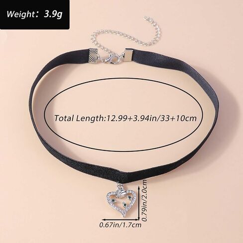 Zeshimb Gothic Black Velvet Choker Necklace Silver Cubic Zirconia Open Heart Collar Necklace Dainty Diamind Love Heart Choker Chain Necklace Cosplay Gifts Jewelry for Women Girls in Saudi Arabia
