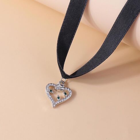 Zeshimb Gothic Black Velvet Choker Necklace Silver Cubic Zirconia Open Heart Collar Necklace Dainty Diamind Love Heart Choker Chain Necklace Cosplay Gifts Jewelry for Women Girls in Saudi Arabia