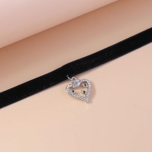 Zeshimb Gothic Black Velvet Choker Necklace Silver Cubic Zirconia Open Heart Collar Necklace Dainty Diamind Love Heart Choker Chain Necklace Cosplay Gifts Jewelry for Women Girls in Saudi Arabia