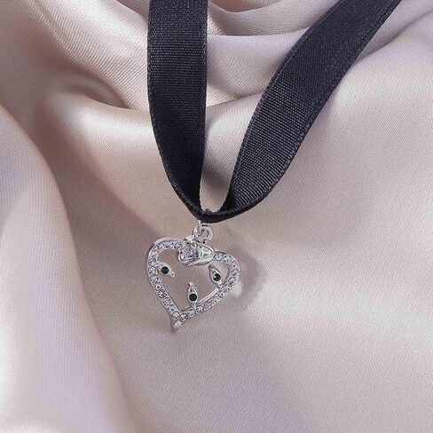 Zeshimb Gothic Black Velvet Choker Necklace Silver Cubic Zirconia Open Heart Collar Necklace Dainty Diamind Love Heart Choker Chain Necklace Cosplay Gifts Jewelry for Women Girls in Saudi Arabia