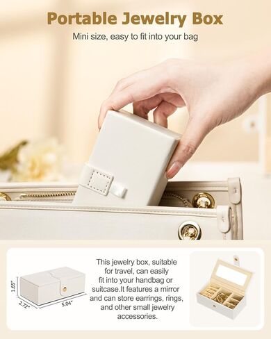 Homde Jewelry Box for Women Girls with Small Travel Case Mirror Necklace Ring Earrings Organizer (White + Gold) in Kuwait